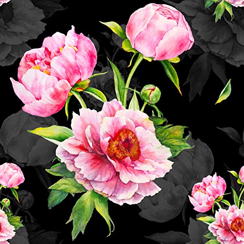 ReWallpaper 44.5CM×7M Selbstklebende Tapete Blumen Schwarz Klebefolie Muster Vintage für Möbel Vinyl Tapete Wohnzimmer Schwarz Fototapete Selbstklebend Rosen Wandtapete Blumen Matt von ReWallpaper