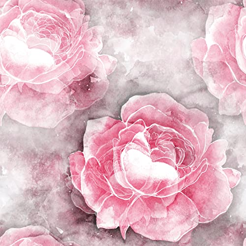 ReWallpaper Selbstklebende Tapete Vintage Rosa Pfingstrosen Tapete Selbstklebend Blumen 44.5CM×7M Wasserdichte Klebefolie Möbel Rosa Muster Möbelfolie Aquarell Blumentapete Wohnzimmer Bad Schlafzimmer von ReWallpaper