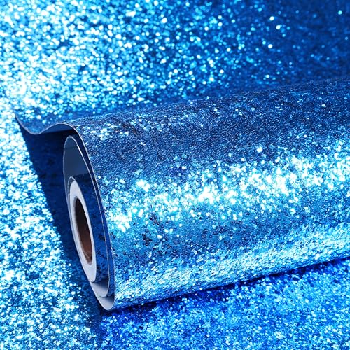 ReWallpaper Tapete Glitzer Blau Selbstklebende Folie Möbel Glitzer Deko Geburtstag 40CM×3M Tapete Glitzereffekt Küchenfolie Schränke Wand Selbstklebende Dekorfolie Blau für Türen Basteln von ReWallpaper