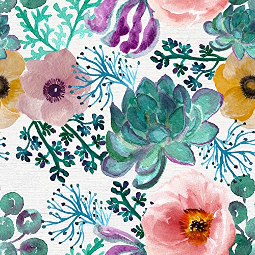 ReWallpaper Tapete Grün Floral Kaktus Selbstklebende Tapete Blumen Klebefolie Wand Klebefolie Blumen Muster Tapete Badezimmer Wasserfest Wand 44.5CM×3M Fototapete Aquarell Blumentapete Rosa Gelb von ReWallpaper