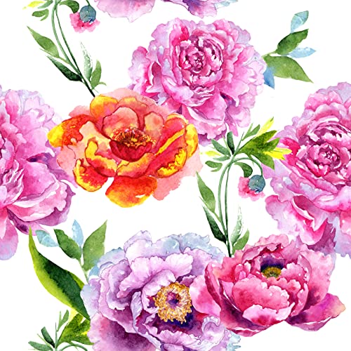 ReWallpaper Fototapete Blumen Selbstklebende Tapete Pfingstrosen Rosa Weiß Blumentapete Vintage 44.5CM x 3M Klebefolie Blumen Möbel Schlafzimmer klebetapete Floral Wandtapete Schöne Wohnzimmer Tapeten von ReWallpaper