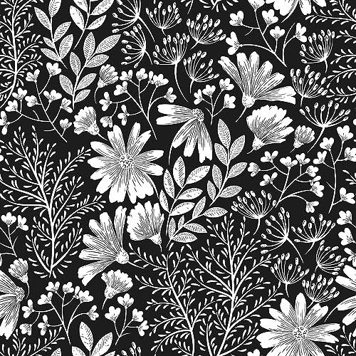 ReWallpaper Tapete Schwarz Weiss Blumen Klebefolie Schwarz Weiß Muster 44.5cm X 3m Tapeten Schwarz Weiß Floral Selbstklebende Möbelfolie Weiß Blumen Klebefolie Badezimmer Wasserfest Möbel Folie von ReWallpaper