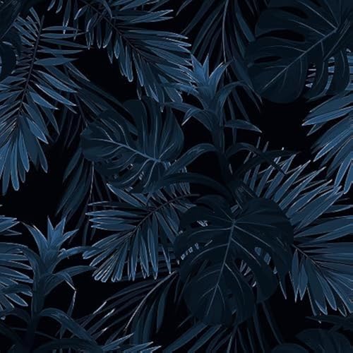 ReWallpaper Tapete Selbstklebend Dunkelblau 44.5cm X 3m Wand Tapeten Wohnzimmer Dunkel Fototapete Schlafzimmer Blätter Klebefolie Möbel Vintage Schwarze Folie Selbstklebend Möbelfolie Muster Retro von ReWallpaper