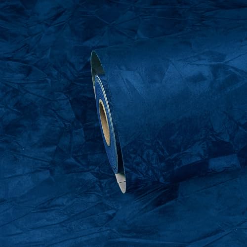 ReWallpaper Tapete Selbstklebend Dunkelblau Beflockt Klebefolie Samt 44.5cm×2m Selbstklebende Folie Möbel Vintage Tapete Samt Beflockung Marineblau Filz Stoffoptik Schrankfolie Matt von ReWallpaper