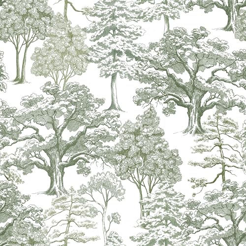 ReWallpaper Tapete Selbstklebend Weiß Grün 44.5CM×7M Tapete Kinderzimmer Jungen Wald Möbelfolie Selbstklebend für Schrank Grau Mustertapete Schlafzimmer Toile de Jouy Badezimmer Wasserfest von ReWallpaper