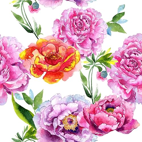 ReWallpaper Vintage Fototapete Blumen Selbstklebende Rosa Weiß Blumentapete Tapete Pfingstrosen Klebefolie Blumen Möbel Schlafzimmer klebetapete Floral Wandtapete 44.5CM x 7M Schöne Wohnzimmer Tapeten von ReWallpaper