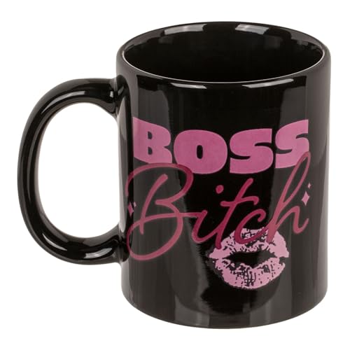 Becher Boss Bitch Kaffebecher Trinkbecher Schwarz Rosa Schriftzug Geschenkidee Büroaccessoire Witzig Lustig Humorvoll Geschenk 325 ml von ReWu