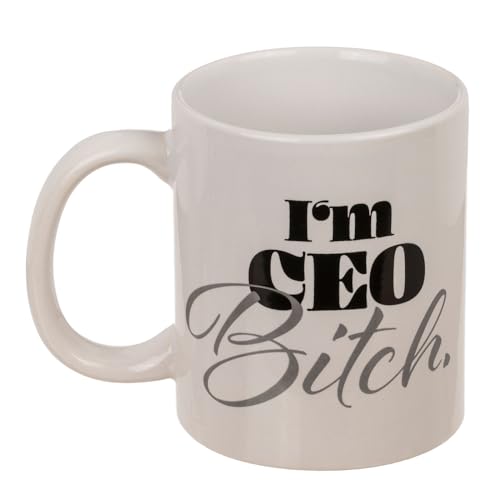 Becher CEO Bitch Schriftzug - Im CEO Bitch - Henkelbecher Tasse Kaffebecher Trinkbecher Schriftzug Schwarz Weiß Geschenkidee Büroaccessoire Geschenk Humorvoll Lustig Witztig 325ml von ReWu