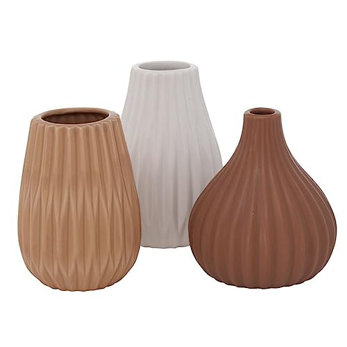 ReWu Blumenvase aus Keramik im 3er Set Mattes Design Mehrfarbig Höhe 14 cm Tischdekoration Moderne Vase Tischvase - Weiß Braun von ReWu