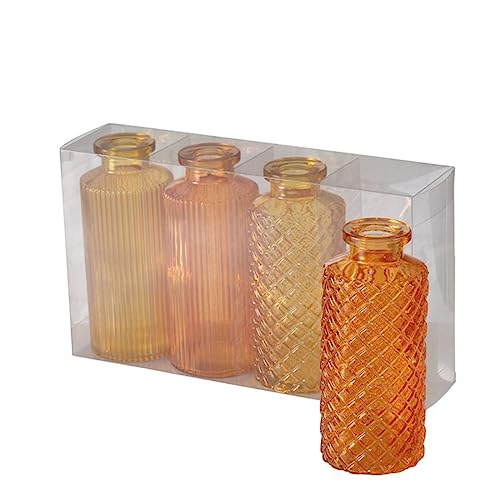 Blumenvase im 4er Set aus Glas in Flaschenform mit Relief Veredelung Dekovase Blumenvase für Ihren Wohnraum - Orange von ReWu