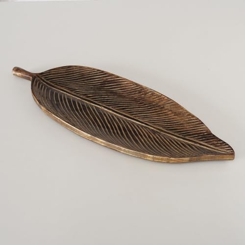 Deko Tablett Leafy Blattform Groß - aus Mangoholz - Tablett Serviertablett Obstschale Dekorationsschale Tropisch Rustikal Braun Natur Wohndekoration Tischdekoration Holztablett 50 x 18 x 2 cm von ReWu