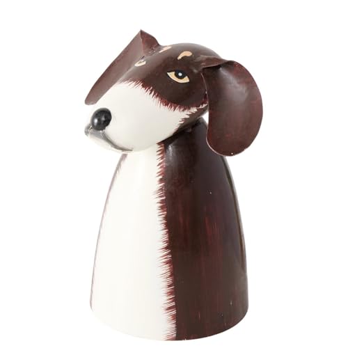 Dekofigur Zaunsitzer Russel Hund Tierfigur Wilkommenschild Zaunhocker Zaunfigur Gartendeko Metall Bemalt Pfostenhocker Deko Garten Outdoor 13 x 12 x 18 cm von ReWu