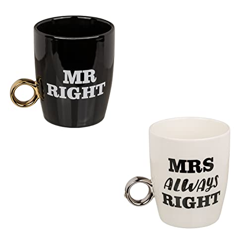 Kaffeebecher mit Henkel in Ringform 2er Set Mr. Right und Mrs Always Right in Geschenkverpackung Jahrestag Hochzeitsgeschenk Geschenkidee Liebe von ReWu