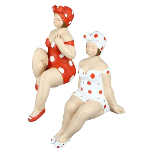 Kantenhocker Figur Becky Badenixe 2er-Set Rot Weiß Dekoration Wohndekoration Kantensitzer Maritim Figuren Dekofigur Dekoaufsteller 13 x 8 x 8 cm von ReWu