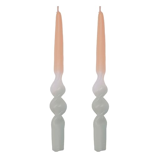 Kerze Spitzkerze Gedrehte Spitzkerze mit Farbverlauf Apricot/Grau Pastellfarben 2er-SET Echtwachskerze Bunt Geschenkidee Wohndekoration 2 x 23 cm von ReWu