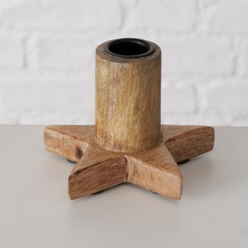 Kerzenhalter Kerzenleuchter Woko Klein Natur-Farbend Mangoholz Kerzenständer Sternen-Form Holz Tischdekoration Weihnachten Wohndekoration Kerzen Stabkerzen Halter 10x7cm von ReWu