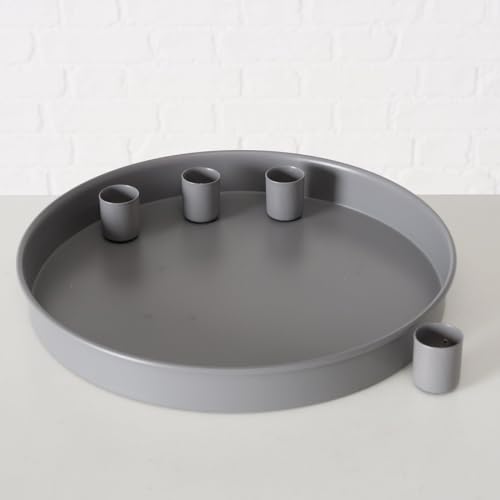 Kerzenleuchter Margo Matt Grau Rund Metall Magnetisch - 4 Verschiebbare Kerzenhalter - Kerzenständer Adventskranz Tischdekoration Adventsleuchter Ø 25cm von ReWu