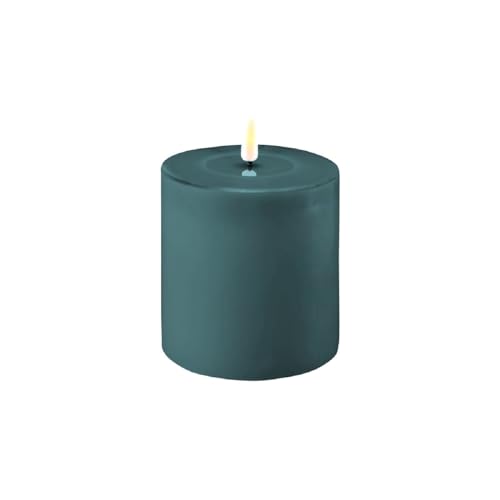 ReWu LED Kerze Deluxe Homeart, Indoor LED-Kerze mit realistischer Flamme auf einem Echtwachsspiegel, warmweißes Licht -Jade Green 10 x 10 cm von ReWu