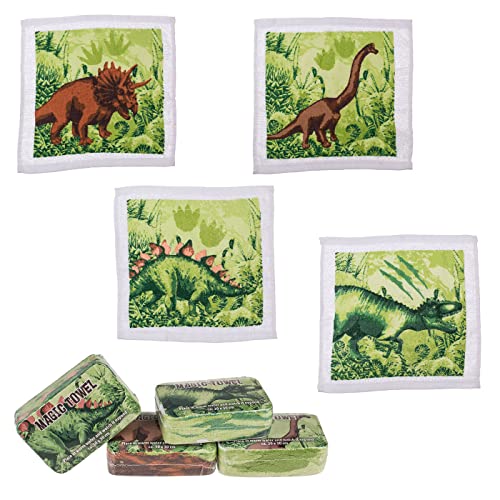 Magisches Baumwoll-Handtuch Zaubertuch Dinosaurier 4er-Set für Kinder 30 x 30 cm Mitgebsel Geschenkidee Kindergeburtstag Geschenk Reisen 100% Baumwolle von ReWu