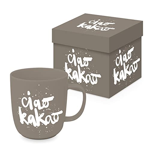 ReWu Becher Tasse aus Porzellan Ciao Kakao Geschenkverpackung Henkelbecher Kaffebecher Trinkbecher Mug 0,4L von ReWu