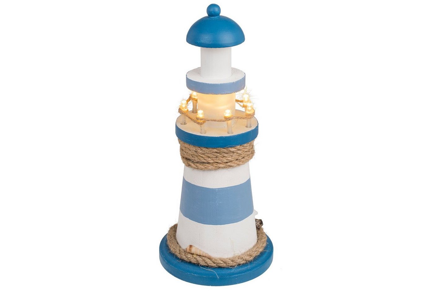 ReWu Dekofigur Holz-Leuchtturm mit LED 10,5 x 22 cm Maritime Dekoration von ReWu