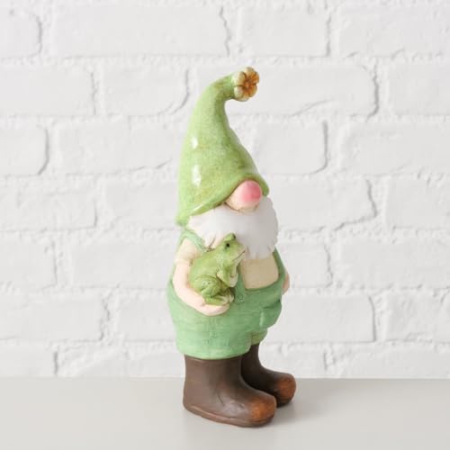 ReWu Dekofigur Joshy - Wichtel mit Frosch im Arm - Figur Gartendeko Wohndekoration Dekoaufsteller Sommer Frühling Aufsteller Gartenfigur 11 x 8,5 x 24 cm von ReWu