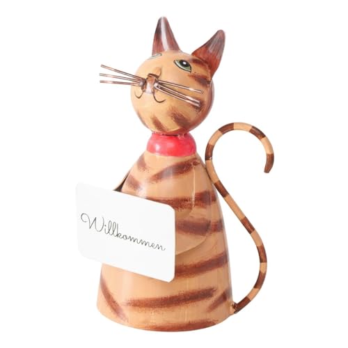 ReWu Dekofigur Zaunsitzer Yokia Katze Tierfigur Wilkommenschild Zaunhocker Zaunfigur Gartendeko Metall Bemalt Pfostenhocker Deko Garten Outdoor 14 x 11 x 22 cm von ReWu