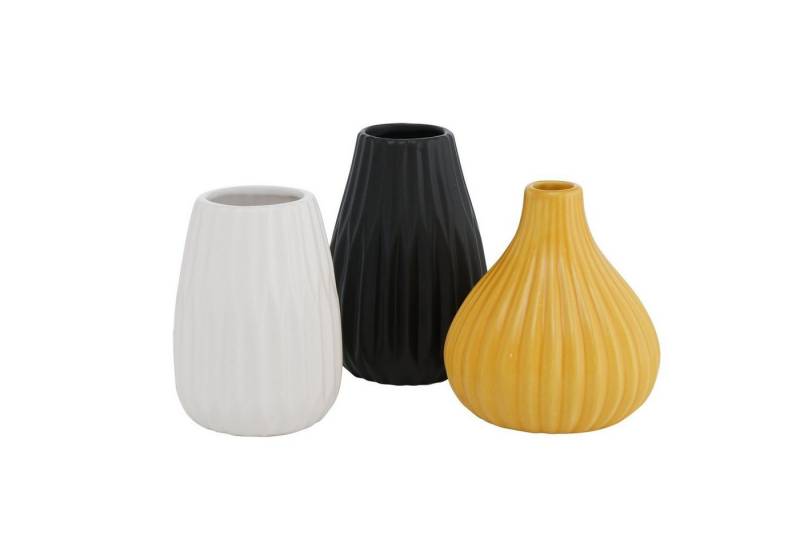 ReWu Dekovase Blumenvase aus Keramik im 3er Set Mattes Design - Gelb Schwarz Weiß von ReWu