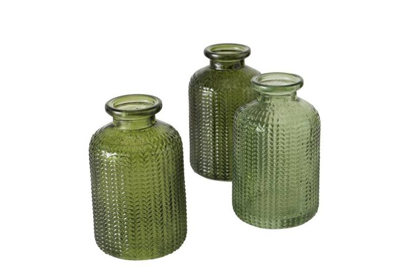 ReWu Dekovase Dekovase im 3er Set aus Glas mit Relief Optik - Grün (4-tlg), Für Stimmungsvolle Lichtquellen von ReWu