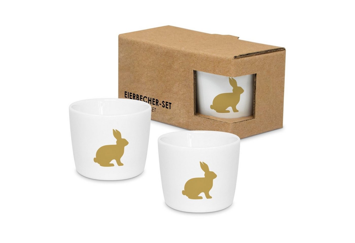 ReWu Eierbecher Eierbecher Ostern Hase Gold, (2-Teilig), aus Porzellan von ReWu