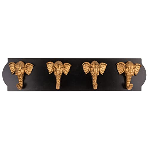 ReWu Garderobe Türgarderobe aus Holz mit 4 Elefantenköpfen-Haken Braun Goldfarben Asiatischer-Stil Thailand Elefant Garderobenhaken von ReWu