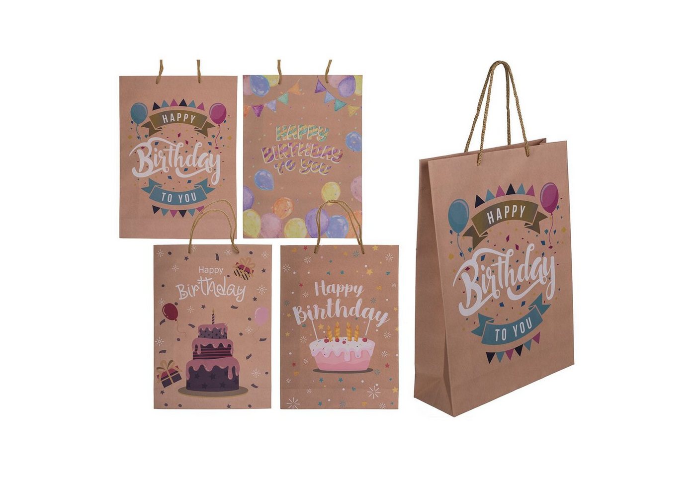 ReWu Geschenkbox Geschenktüten Set 4fach aus Kraftpapier Happy Birthday von ReWu