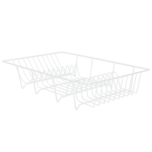 ReWu Geschirrabtropfkorb - Weiß - Abtropfgestell Geschirr Geschirrablage Korb Metall Abtropfschale Abtropfgitter Küchenaccessoire 48 x 30 cm von ReWu