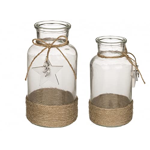 Glasvasen 2er-Set Mit Juteband Klein Und Groß Sternenanhänger Tischvasen Tischdekoration Weihnachtliche Dekoration Vase Blumenvase von ReWu