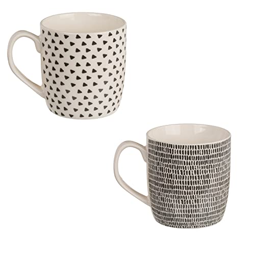 ReWu Kaffeebecher mit Henkel 2er Set in Geschenkverpackung in Schwarz Weiß Muster von ReWu