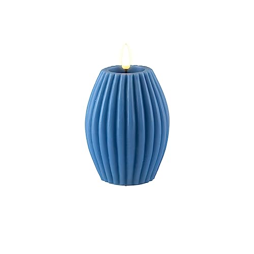 ReWu Kerze Deluxe Homeart Rillenkerze Ovale Formkerze aus Echtwachs mit hochwertigem Wachsspiegel - (Ice Blue) von ReWu