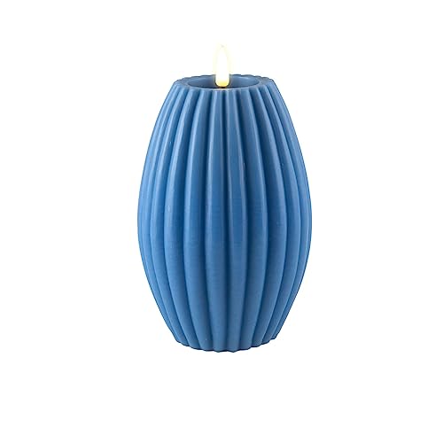 ReWu Kerze Deluxe Homeart Rillenkerze Ovale Formkerze aus Echtwachs mit hochwertigem Wachsspiegel - (Ice Blue) von ReWu