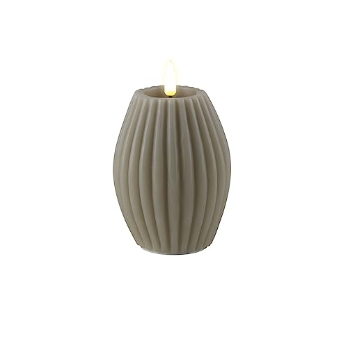ReWu Kerze Deluxe Homeart Rillenkerze Ovale Formkerze aus Echtwachs mit hochwertigem Wachsspiegel - (Sand) von ReWu