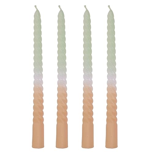 ReWu Kerze Gedrehte Spitzkerze mit Farbverlauf Aloe/Beige Pastellfarben 4er-Set Echtwachskerze Wohndekoration Bunt Geschenkidee 2 x 25 cm von ReWu