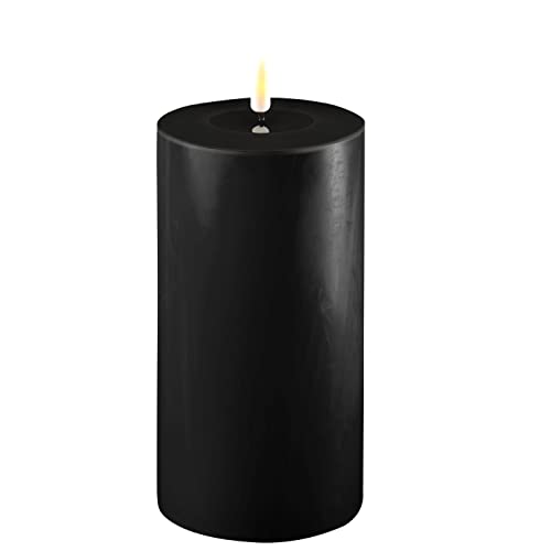 ReWu LED Kerze Deluxe Homeart, Indoor LED-Kerze mit realistischer Flamme auf einem Echtwachsspiegel, warmweißes Licht - Schwarz 10 x 20 cm von ReWu