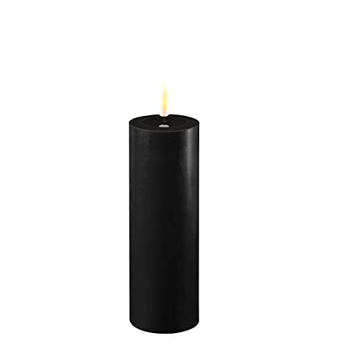 ReWu LED Kerze Deluxe Homeart, Indoor LED-Kerze mit realistischer Flamme auf einem Echtwachsspiegel, warmweißes Licht - Schwarz 5 x 15 cm von ReWu
