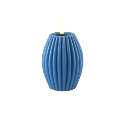 ReWu LED Kerze Deluxe Homeart Rillenkerze Ovale Formkerze aus Echtwachs mit hochwertigem Wachsspiegel - (Ice Blue) von ReWu