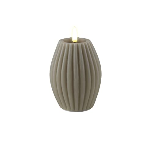 ReWu LED Kerze Deluxe Homeart Rillenkerze Ovale Formkerze aus Echtwachs mit hochwertigem Wachsspiegel - (Sand) von ReWu