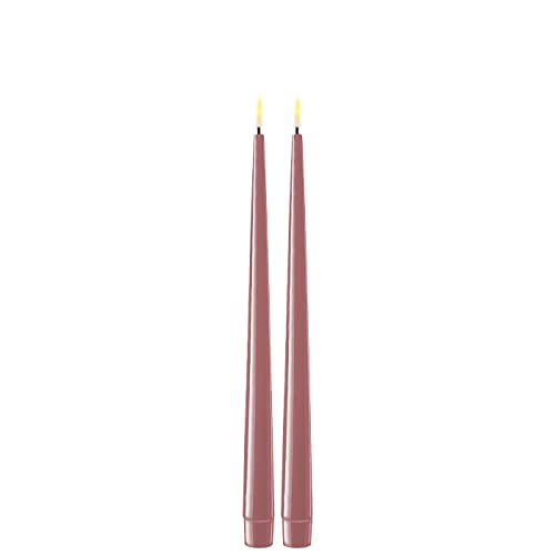 ReWu LED Stabkerze Deluxe Homeart 2er Set Tafelkerze 28 cm mit Echtwachs überzogen - (Hell Lila) von ReWu