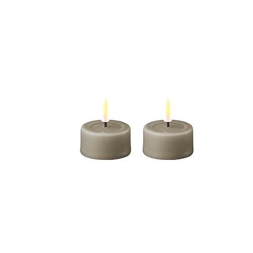 ReWu LED Teelicht 2er Deluxe Homeart, Indoor LED-Teelicht mit realistischer Flamme, warmweißes Licht - Sand Teelicht von ReWu