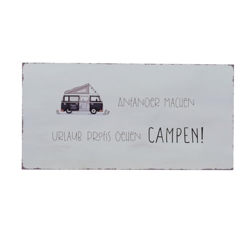 ReWu Schild Blechschild Mir Schriftzug - Anfänger Machen Urlaub, Profis Gehen Campen - Metallschild Dekoschild Wohnmobil Campen Camping Wohndekoration Abenteur Wohnwagen 40 x 20 cm von ReWu