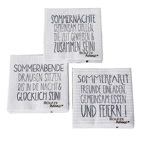 ReWu Servietten Sommerparty 3er Set 60 Stück Mit Spruch Tischdekoration Gartenparty Motivservietten Papierservietten von ReWu