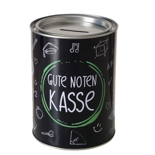 ReWu Spardose Sparschwein Schriftzug Gute Noten Kasse - Deckel abnehmbar - Schwarz Wiederverwendbar Metall Sparbüchse Geldgeschenk Geschenkidee Geldspardose Metallspardose 14 x 10 cm von ReWu