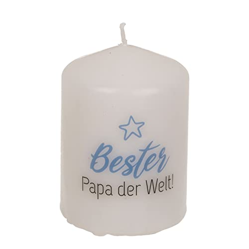 Stumpenkerze Spruchkerze Echtwachskerze Natürliche Lichtquelle "Bester Papa der Welt" 6 x 8 cm, im Geschenkkarton aus Kraftpapier Hochzeit Geburtstag Freundschaft Weihnachten von ReWu