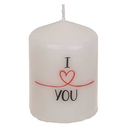 ReWu Stumpenkerze Spruchkerze Echtwachskerze Natürliche Lichtquelle I Love You 6 x 8 cm, im Geschenkkarton aus Kraftpapier Hochzeit Geburtstag Freundschaft Weihnachten von ReWu